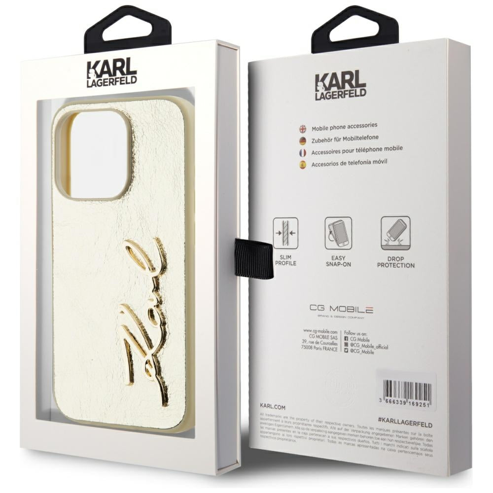 Hülle für Apple iPhone 15 Pro, Karl Lagerfeld, Metal Signature, Gold