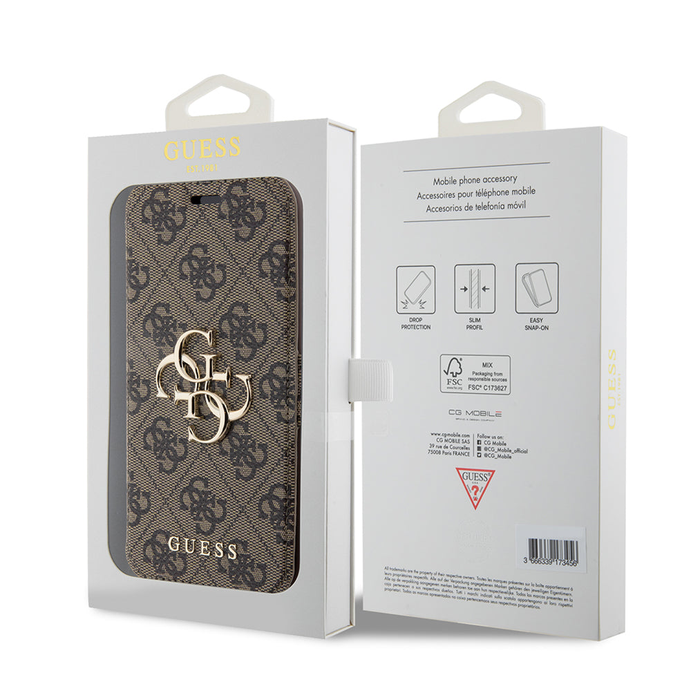 Custodia per Apple iPhone 15 Pro Max, Guess, 4G Book, Marrone
