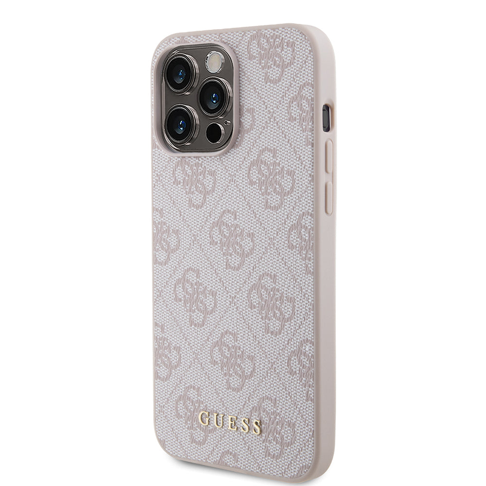 Étui pour Apple iPhone 15 Pro Max, Guess, logo métallique doré 4G, rose.