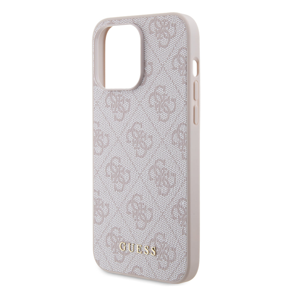 Étui pour Apple iPhone 15 Pro Max, Guess, logo métallique doré 4G, rose.