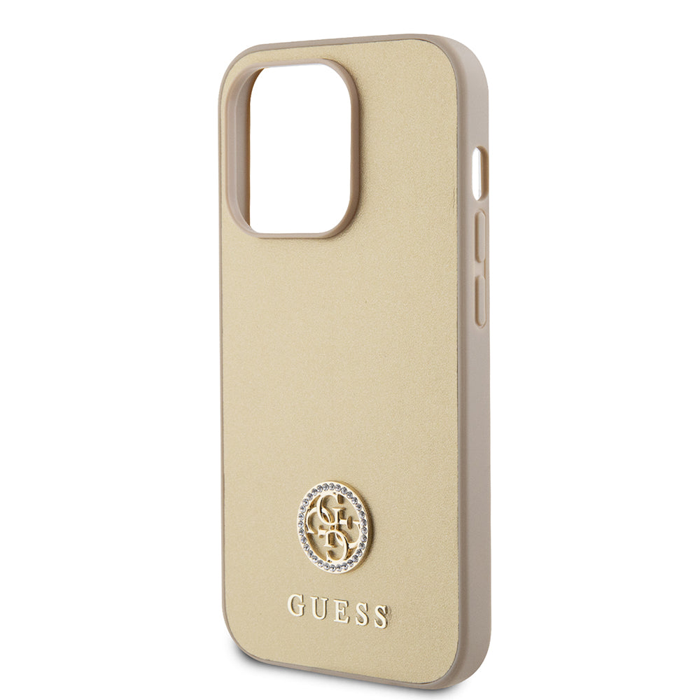Étui pour Apple iPhone 15 Pro Max, Guess, Logo Métal Strass 4G, Doré