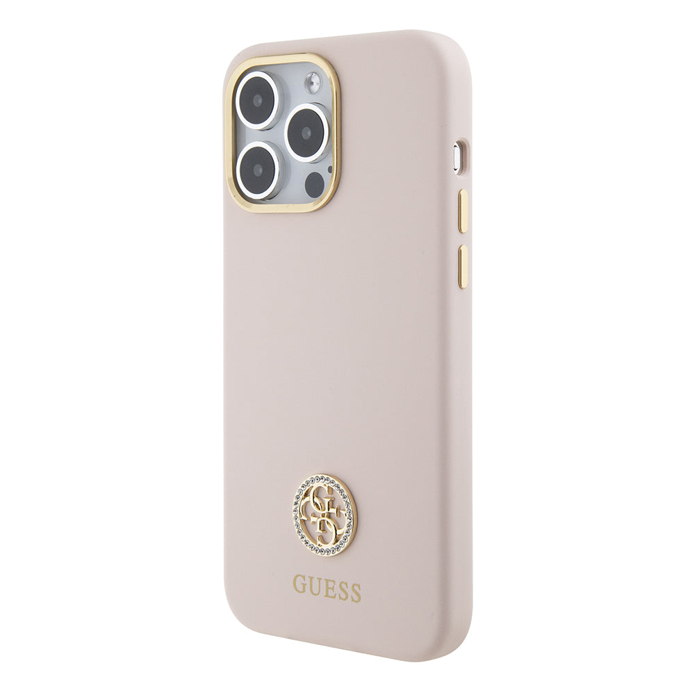 Custodia per Apple iPhone 15 Pro Max, Guess, 4G Strass Metal Logo, Rosa
