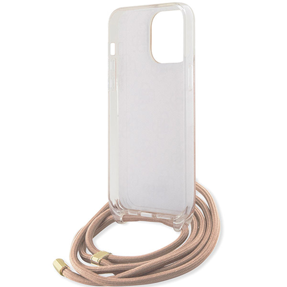 Custodia per Apple iPhone 15 Pro Max, Guess, Crossbody Cord 4G Print, Rosa