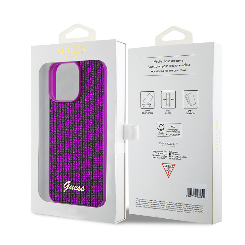 Custodia per Apple iPhone 15 Pro Max, Guess, Disco Metal Script, Fucsia