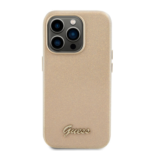 Étui pour Apple iPhone 15 Pro Max, Guess, Glitter Glossy Script, Beige