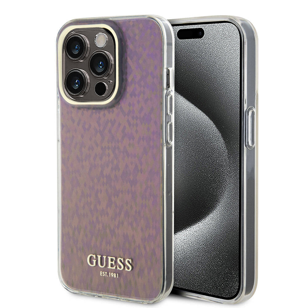 Hülle für Apple iPhone 15 Pro Max, Guess, IML Faceted Mirror Disco Iridescent, Rosa