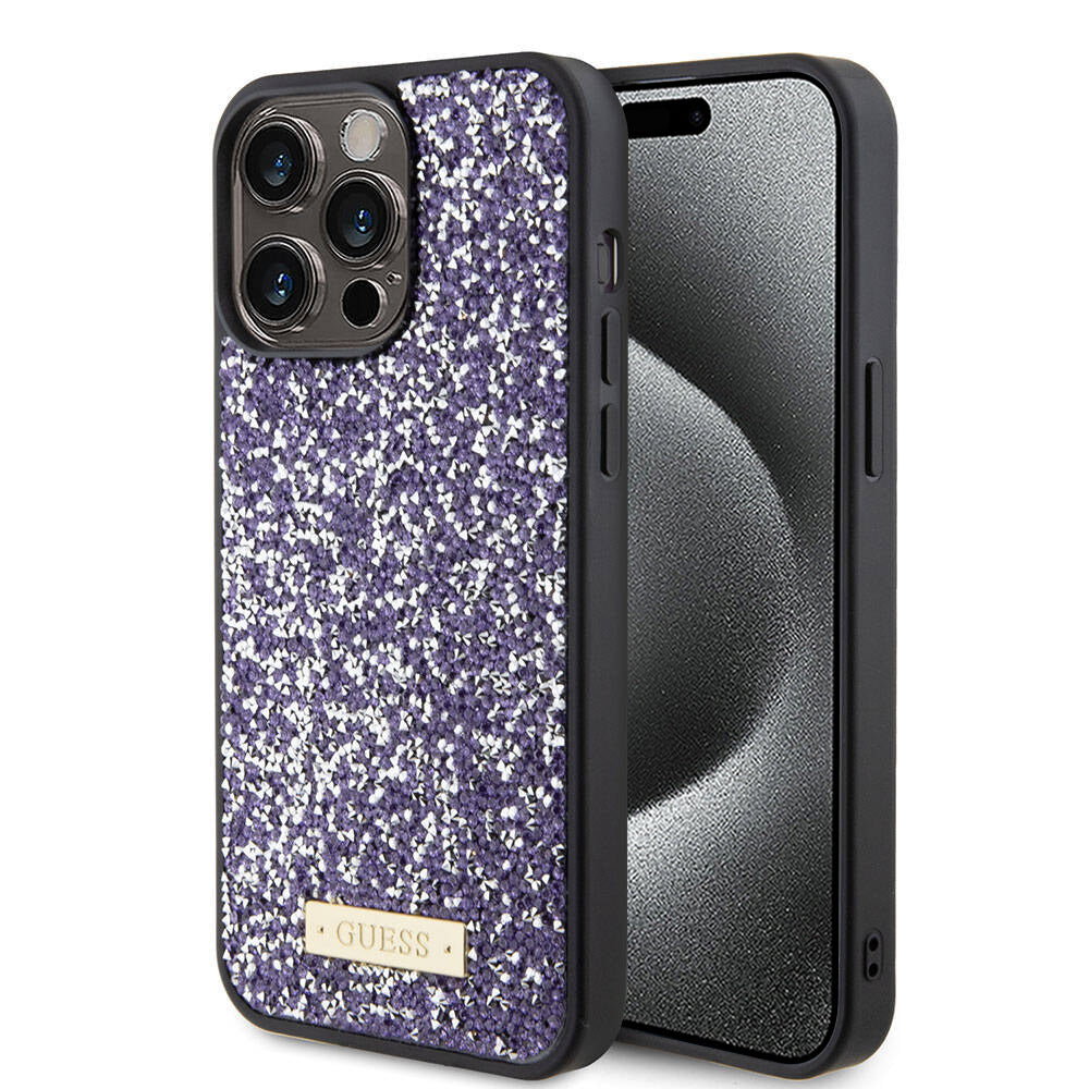 Custodia per Apple iPhone 15 Pro, Guess, Rhinestone Metal Logo, Viola