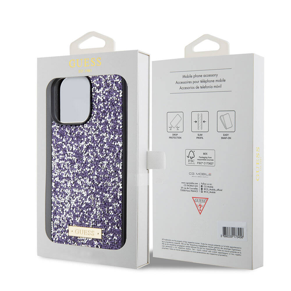 Custodia per Apple iPhone 15 Pro, Guess, Rhinestone Metal Logo, Viola