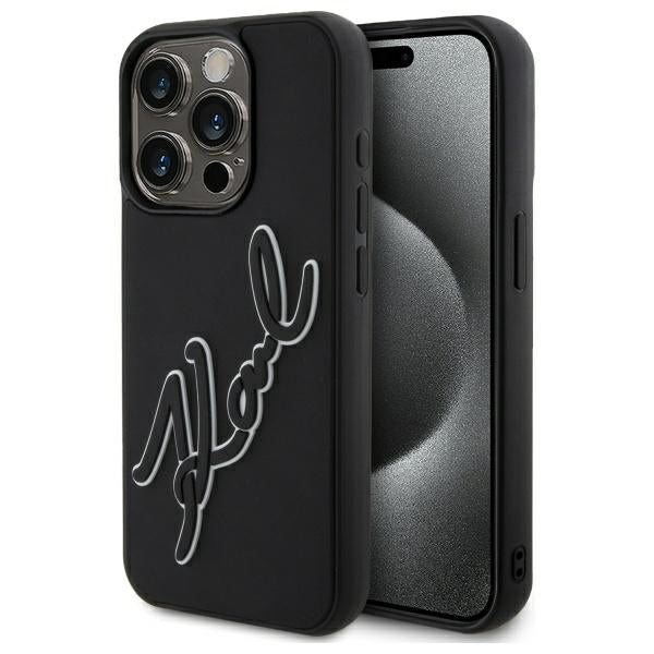Hülle für Apple iPhone 15 Pro Max, Karl Lagerfeld, 3D Rubber Signature, Schwarz