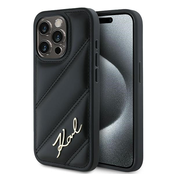 Custodia per Apple iPhone 15 Pro Max, Karl Lagerfeld, Diagonal Quilted Script, Nera