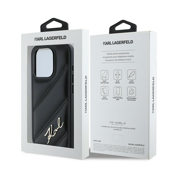 Custodia per Apple iPhone 15 Pro Max, Karl Lagerfeld, Diagonal Quilted Script, Nera
