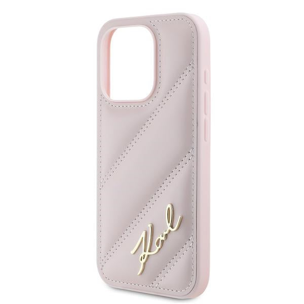 Hülle für Apple iPhone 15 Pro Max, Karl Lagerfeld, Diagonal Quilted Script, Rosa