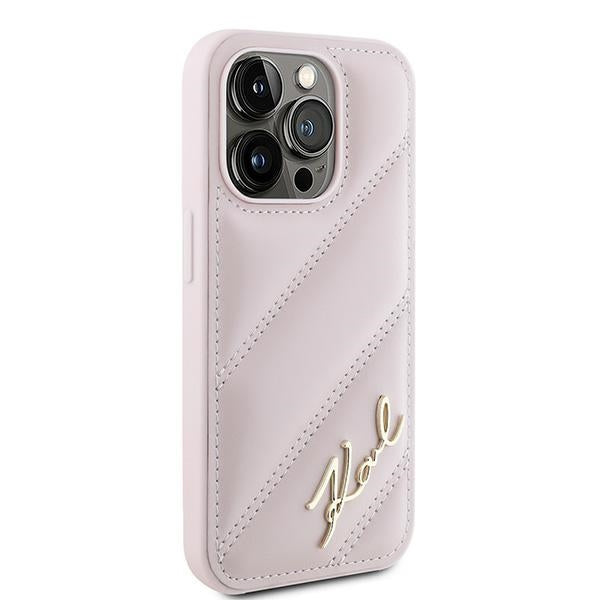 Hülle für Apple iPhone 15 Pro Max, Karl Lagerfeld, Diagonal Quilted Script, Rosa
