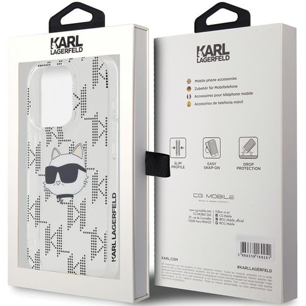 Custodia per Apple iPhone 15 Pro Max, Karl Lagerfeld, IML Electroplated Choupette Head, Trasparente
