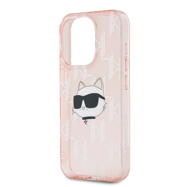 Custodia per Apple iPhone 15 Pro Max, Karl Lagerfeld, IML Luxury Monogram Choupette's Head, Rosa
