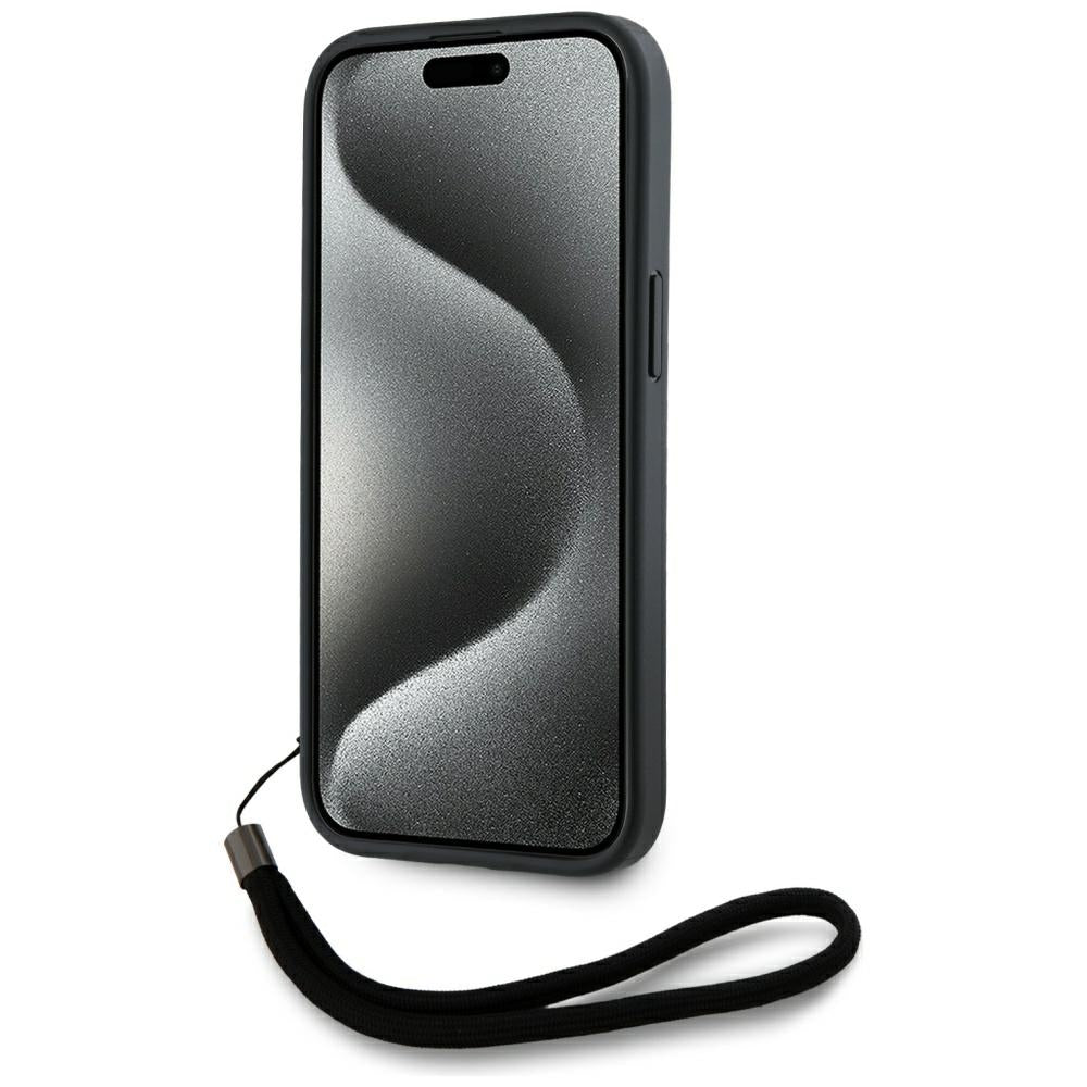 Custodia per Apple iPhone 15 Pro Max, Karl Lagerfeld, Saffiano Athleisure Stripes with Strap, Rosa