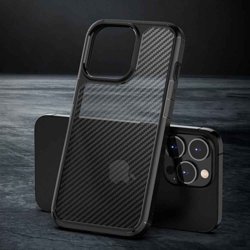 Custodia per Apple iPhone 15 Pro Max, Techsuit, CarbonFuse, Nera