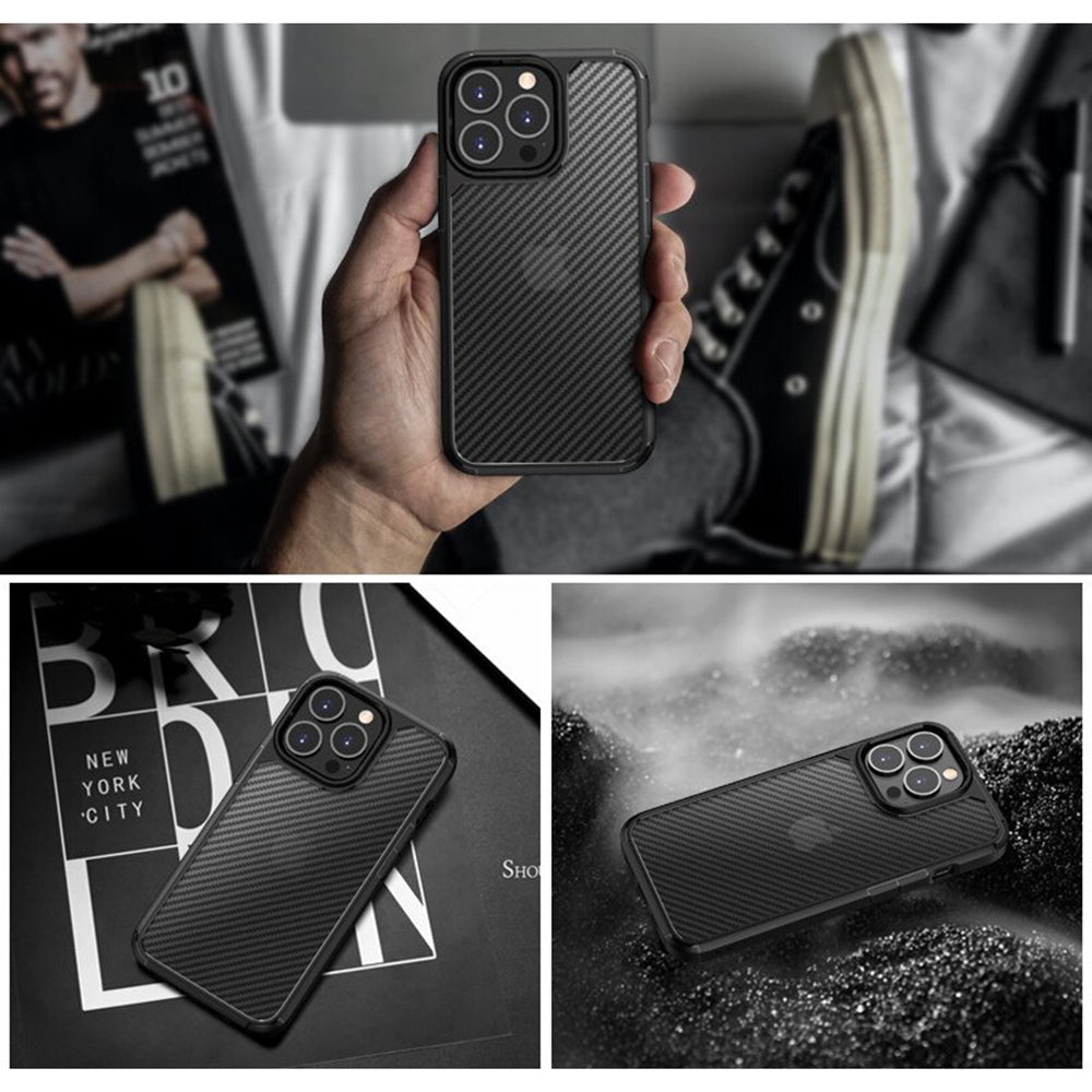 Custodia per Apple iPhone 15 Pro Max, Techsuit, CarbonFuse, Nera