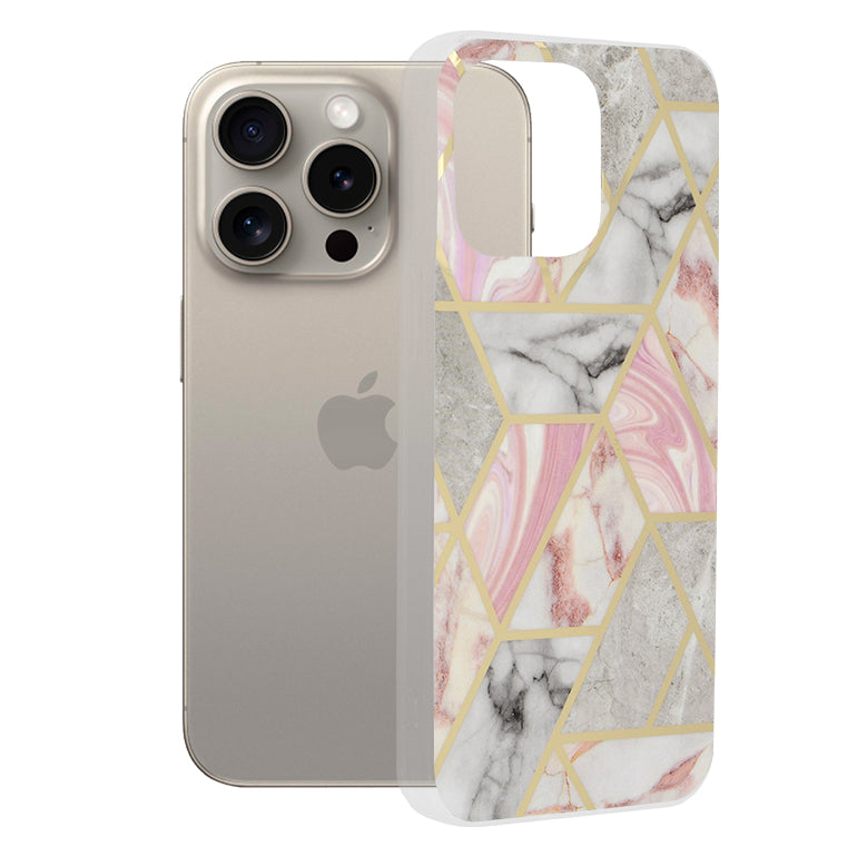 Custodia per Apple iPhone 15 Pro Max, Techsuit, Marble, Rosa