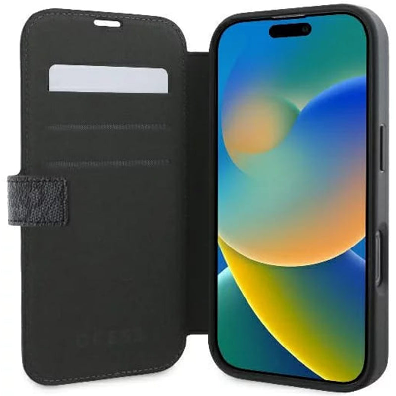 Custodia per Apple iPhone 16, Guess, 4G Book, Nera
