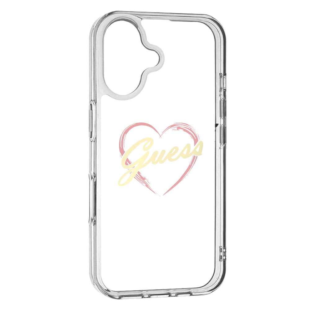 Custodia per Apple iPhone 16, Guess, IML Heart, Trasparente