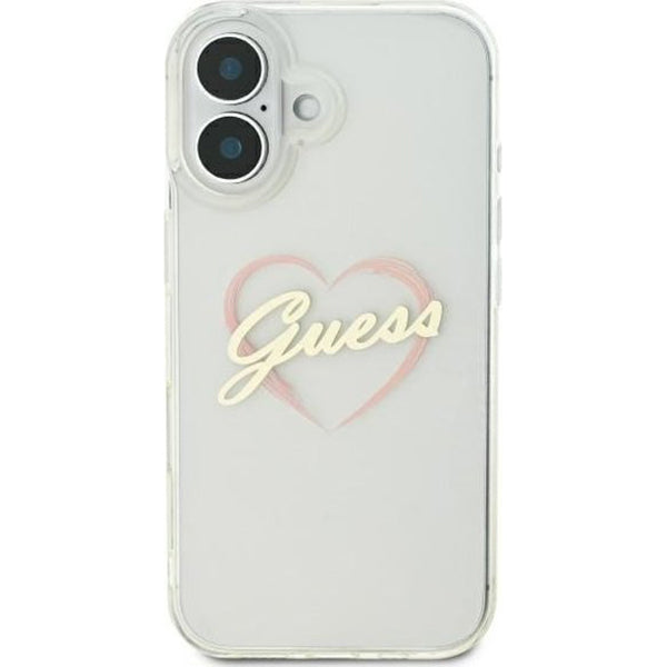 Custodia per Apple iPhone 16, Guess, IML Heart, Trasparente