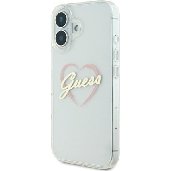 Custodia per Apple iPhone 16, Guess, IML Heart, Trasparente