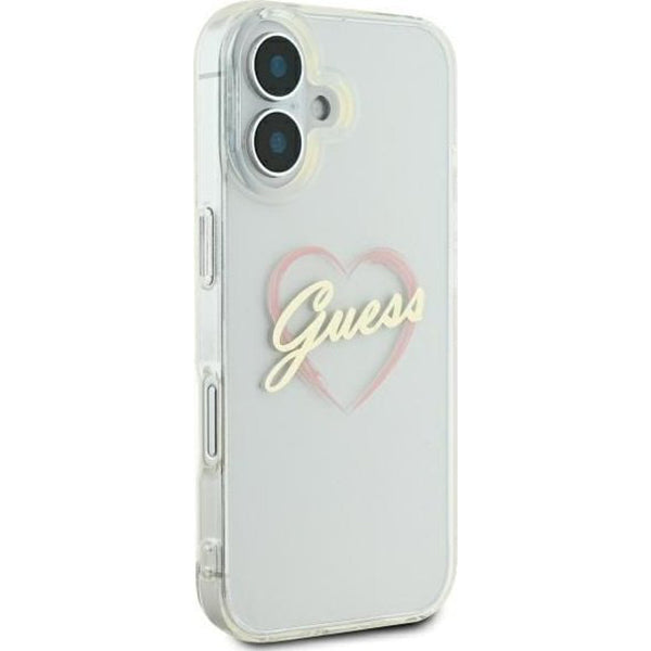 Custodia per Apple iPhone 16, Guess, IML Heart, Trasparente