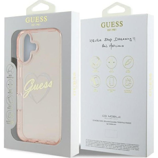 Custodia per Apple iPhone 16, Guess, IML Heart, Trasparente
