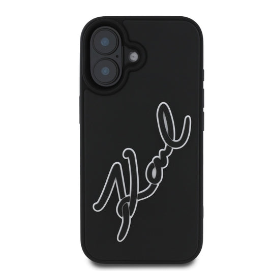 Custodia per Apple iPhone 16, Karl Lagerfeld, 3D Rubber Signature, Nera