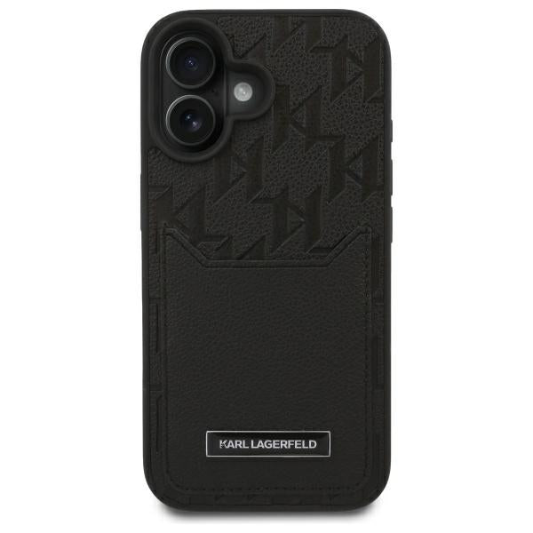Hülle für Apple iPhone 16, Karl Lagerfeld, Cardslots Monogram, Schwarz