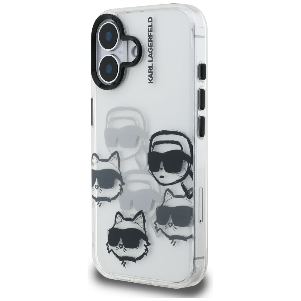 Hülle für Apple iPhone 16, Karl Lagerfeld, IML Luxury Multi Head Pattern, Transparent