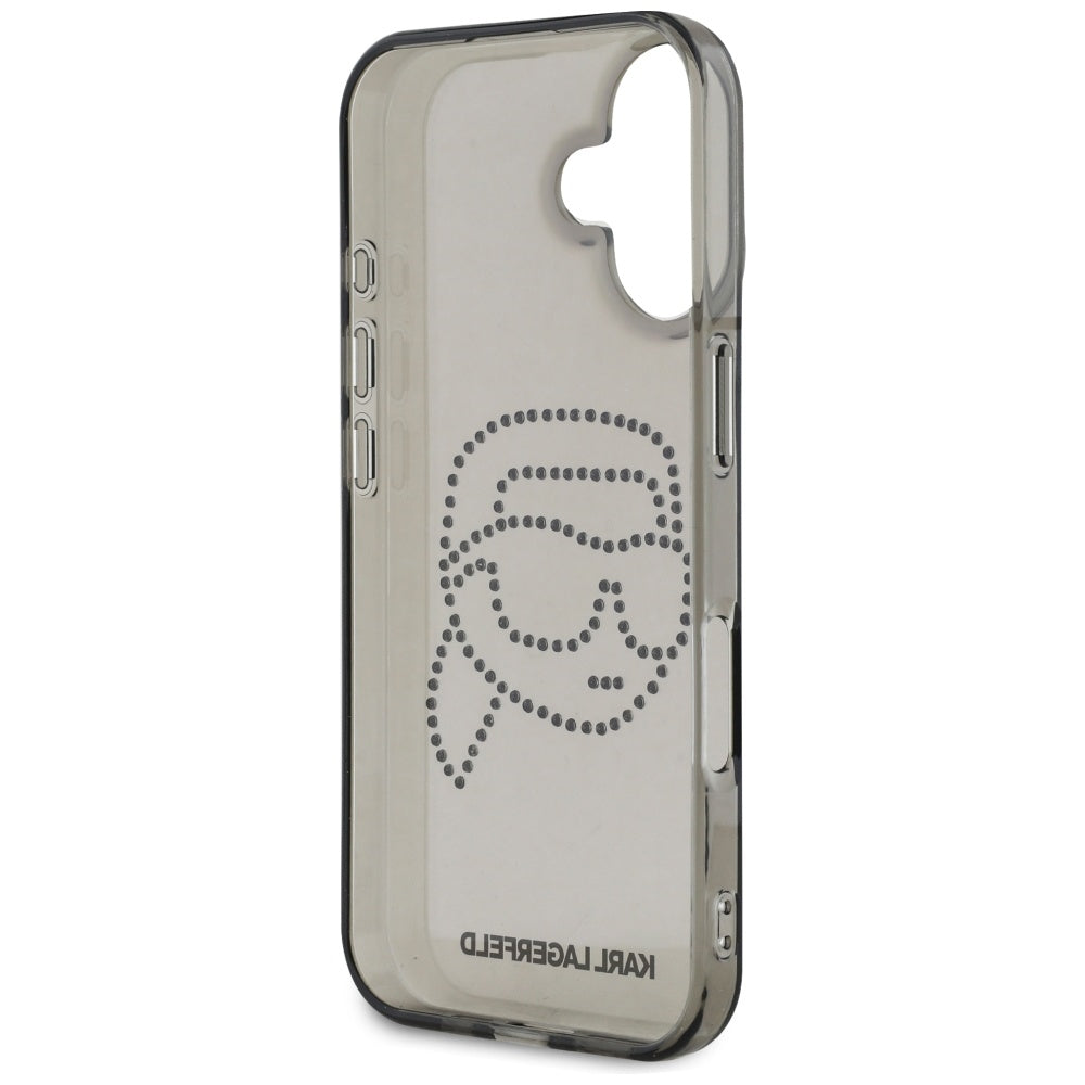 Hülle für Apple iPhone 16, Karl Lagerfeld, IML Rhinestones Karl's Head, Schwarz