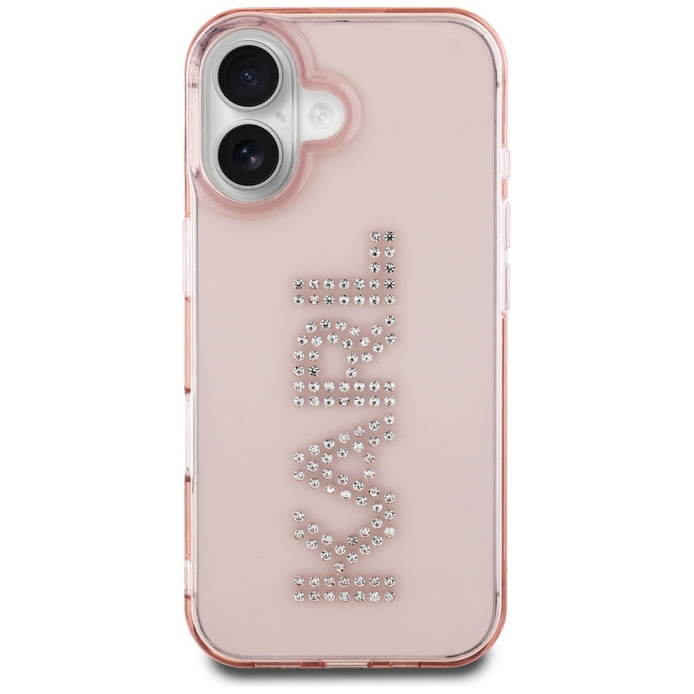 Custodia per Apple iPhone 16, Karl Lagerfeld, IML Rhinestones Pink Logo, Rosa