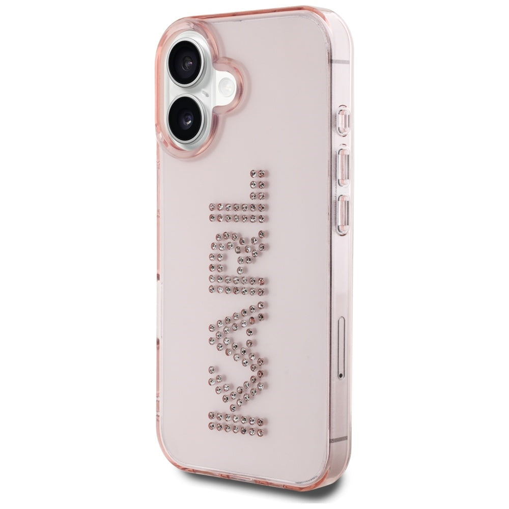 Custodia per Apple iPhone 16, Karl Lagerfeld, IML Rhinestones Pink Logo, Rosa