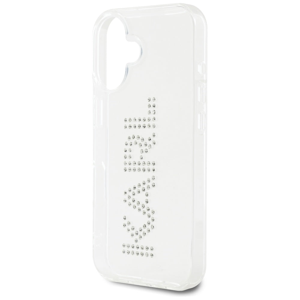 Hülle für Apple iPhone 16, Karl Lagerfeld, IML Rhinestones Transparent Logo, Transparent