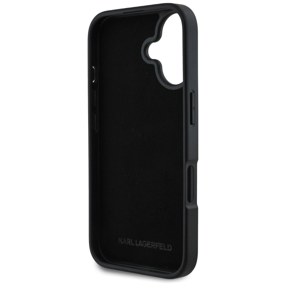 Hülle für Apple iPhone 16, Karl Lagerfeld, Metal Signature, Schwarz