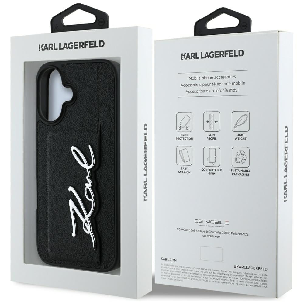 Hülle für Apple iPhone 16, Karl Lagerfeld, Metal Signature, Schwarz