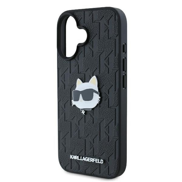 Custodia per Apple iPhone 16, Karl Lagerfeld, Monogram Choupette's Head, Nera