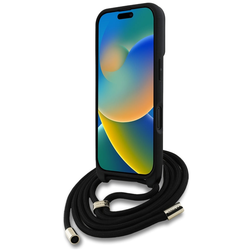 Custodia per Apple iPhone 16 Plus, Guess, 4G CBDY Big Logo con Cinturino, Nera