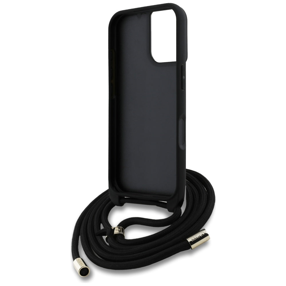Custodia per Apple iPhone 16 Plus, Guess, 4G CBDY Big Logo con Cinturino, Nera
