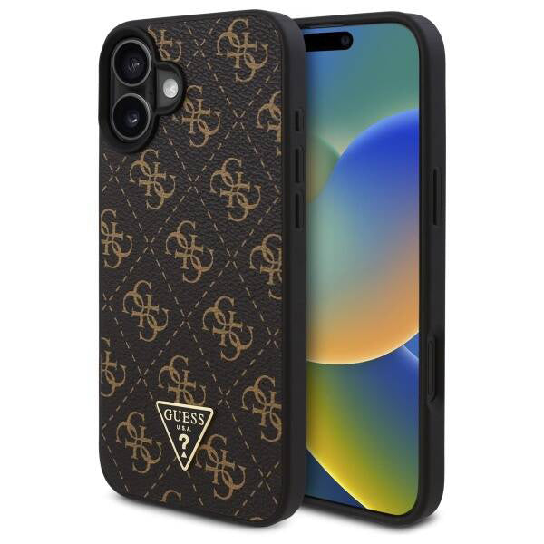 Hülle für Apple iPhone 16 Plus, Guess, 4G Triangle Logo, Schwarz