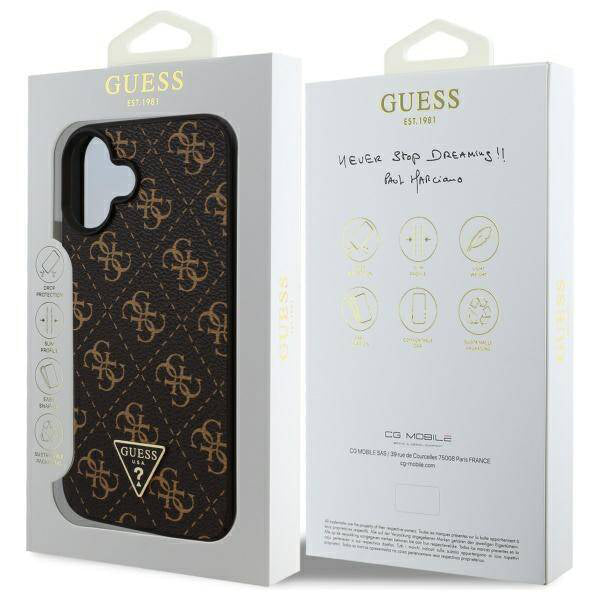 Hülle für Apple iPhone 16 Plus, Guess, 4G Triangle Logo, Schwarz