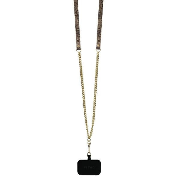 Custodia per Apple iPhone 16 Pro, Guess, Crossbody 4G Triangle Strass, Marrone