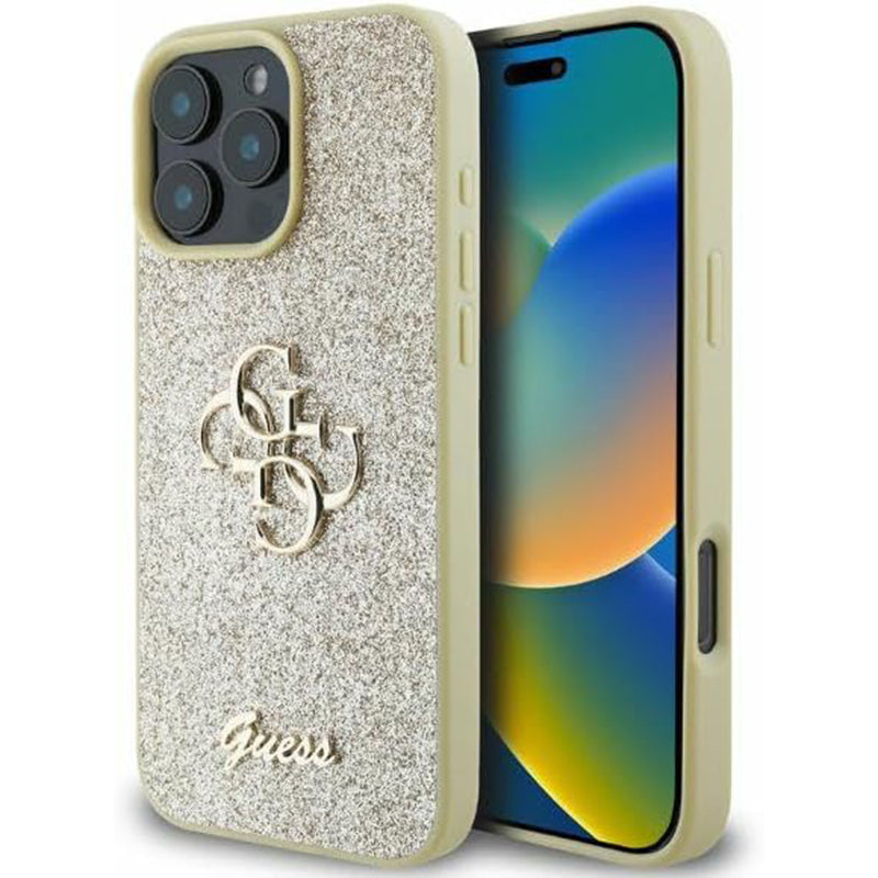 Étui pour Apple iPhone 16 Pro, Guess, Fixed Glitter Big 4G, Doré