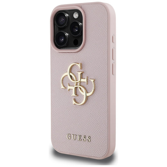 Étui pour Apple iPhone 16 Pro, Guess, Grained Big 4G Logo Small Classic Logo, Rose