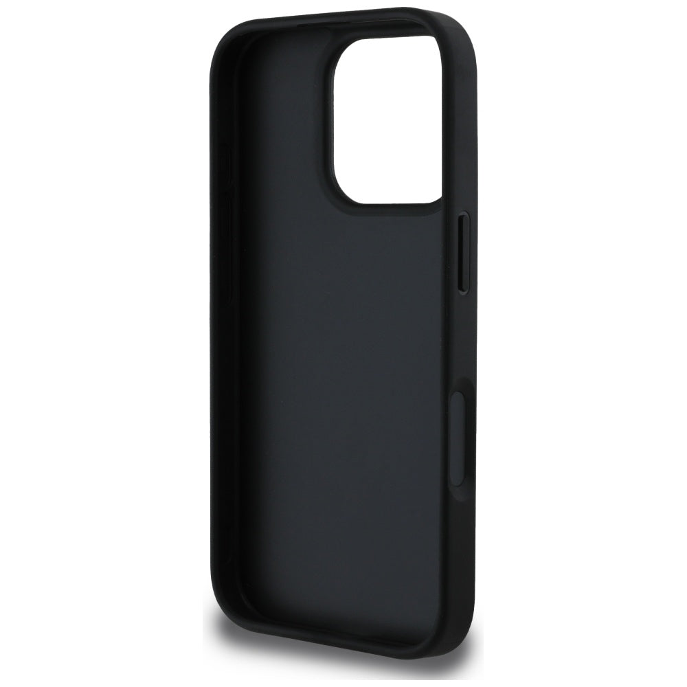 Custodia per Apple iPhone 16 Pro, Guess, Hot Stamp 4G Pattern Triangle Logo, Nera