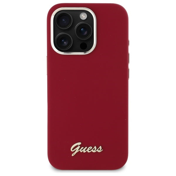 Custodia per Apple iPhone 16 Pro, Guess, Script Metal Logo, Rossa