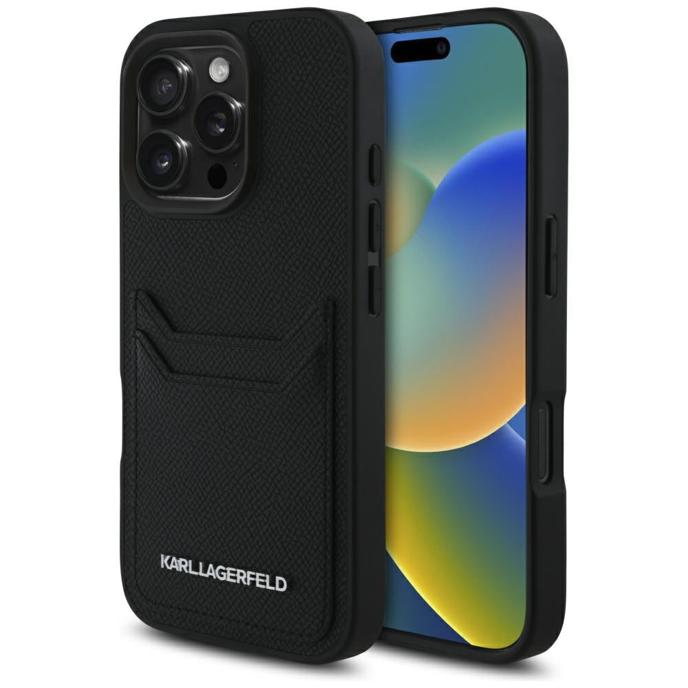 Hülle für Apple iPhone 16 Pro, Karl Lagerfeld, Grained Cardslots, Schwarz