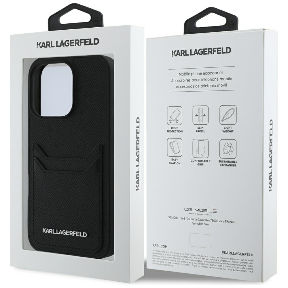 Hülle für Apple iPhone 16 Pro, Karl Lagerfeld, Grained Cardslots, Schwarz